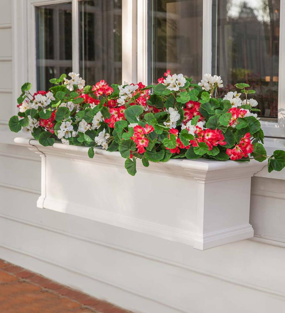 Plow & Hearth Faux Flowers & Plants Indoor Living Everlasting Faux Red And White Geranium Window Box Filler