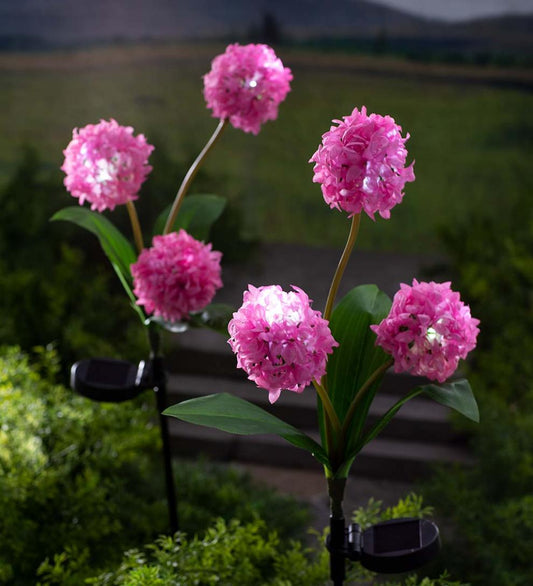 Plow & Hearth Faux Flowers & Plants Indoor Living Solar Garden Flower Stakes With Led Lights, Set Of 2 - Pink