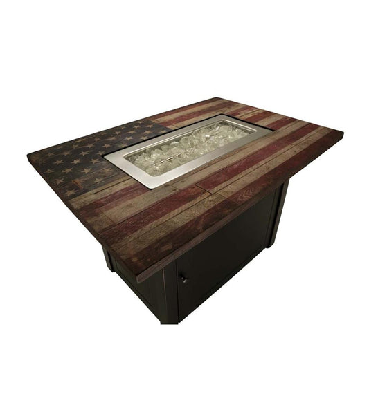 Plow & Hearth Fire Pits Fireplace & Hearth Americana Propane Gas Fire Pit With Faux Wood Tabletop And Glass Rocks