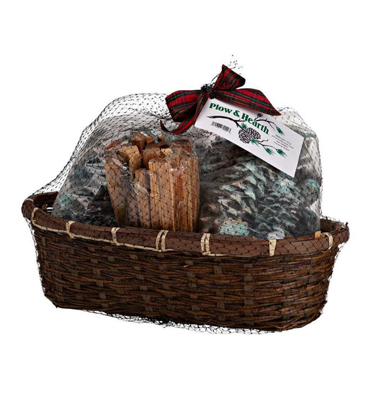 Plow & Hearth Fire Starters & Fatwood Fireplace & Hearth Fire Starter Gift Basket With Fatwood, Color Cones And Wax Cones