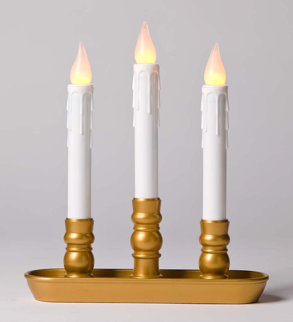 Plow & Hearth Fireplace & Mantel Décor Fireplace & Hearth Battery-Operated Led Colonial Window Triple Candle - Bronze