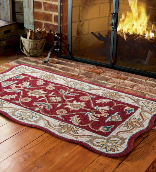 Plow & Hearth Fireplace & Mantel Décor Fireplace & Hearth Hand-Tufted Fire Resistant Scalloped Wool Mclean Hearth Rug - Black/Red