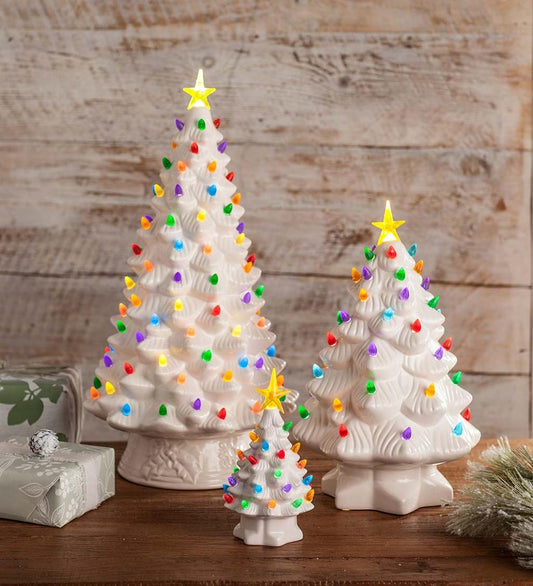Plow & Hearth Fireplace & Mantel Décor Fireplace & Hearth Indoor/Outdoor Battery-Operated Lighted Ceramic Christmas Tree