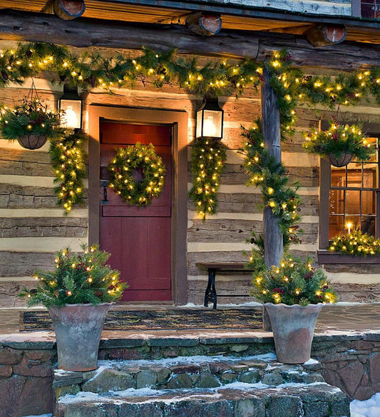 Plow & Hearth Fireplace & Mantel Décor Fireplace & Hearth Indoor/Outdoor Blue Ridge Garland With Battery-Operated Dual-Function Lights