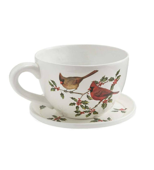 Plow & Hearth Fireplace & Mantel Décor Fireplace & Hearth Indoor/Outdoor Cardinal Teacup Planter With Saucer