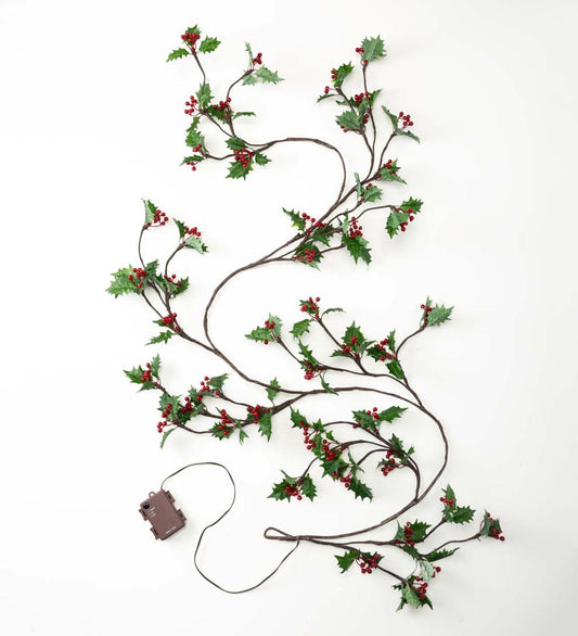 Plow & Hearth Fireplace & Mantel Décor Fireplace & Hearth Indoor/Outdoor Holly And Berry Lighted Holiday Garland