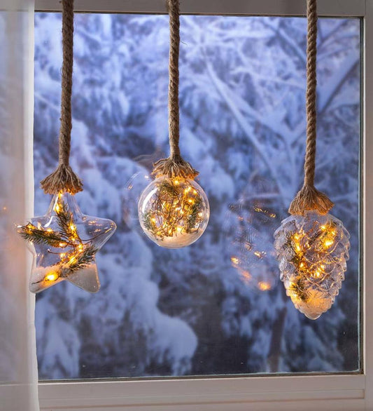 Plow & Hearth Fireplace & Mantel Décor Fireplace & Hearth Indoor/Outdoor Oversized Lighted Glass Ornament With Greenery - Ball