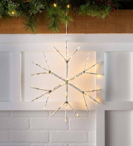 Plow & Hearth Fireplace & Mantel Décor Fireplace & Hearth Lighted Birch Branch Snowflake Hanging Accent - White