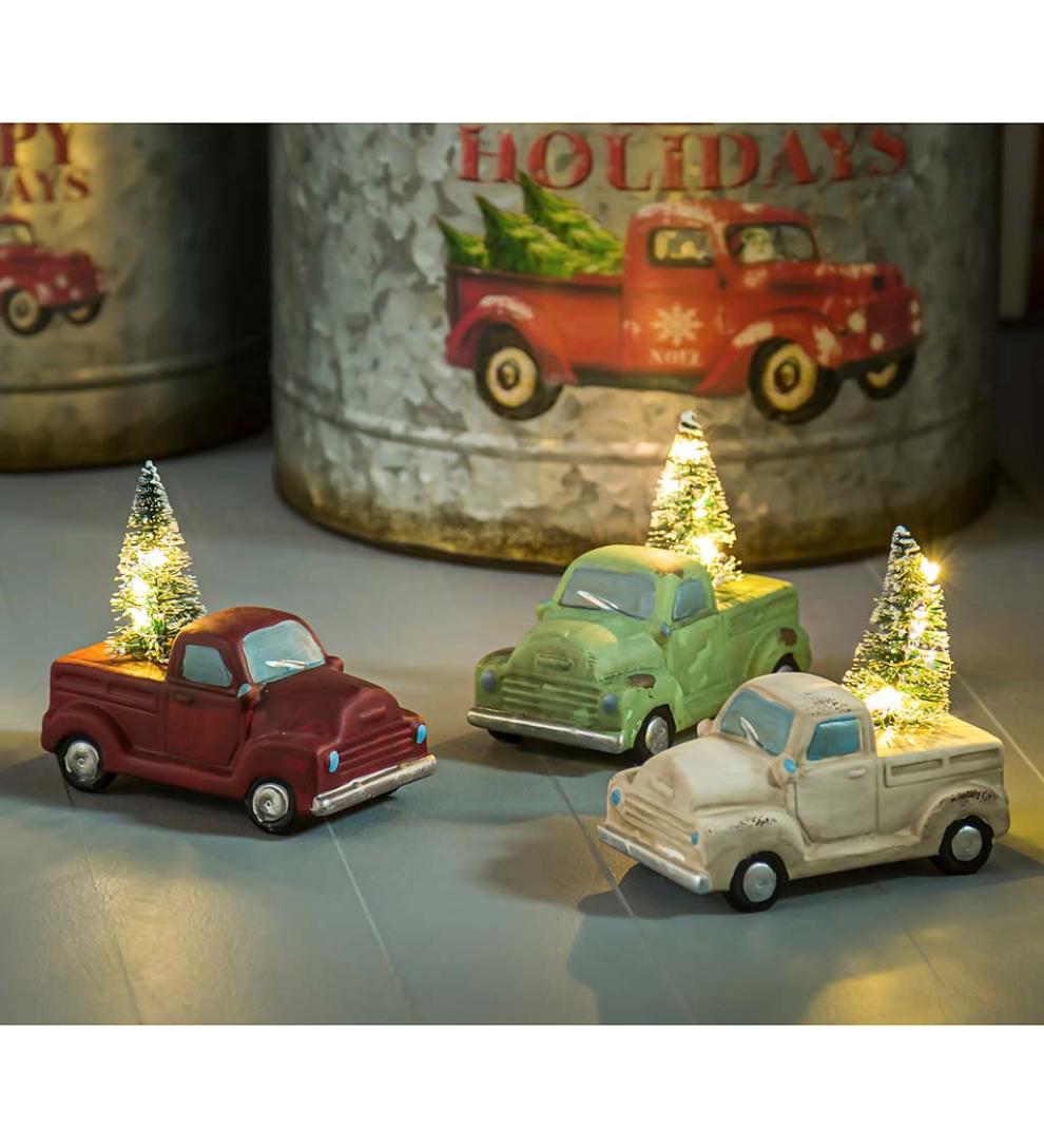 Plow & Hearth Fireplace & Mantel Décor Fireplace & Hearth Lighted Holiday Trucks With Trees Statuaries, Set Of 3