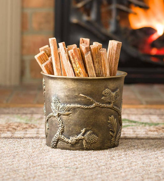 Plow & Hearth Fireplace & Mantel Décor Fireplace & Hearth Pine Cone Cast Aluminum Wood Storage Containers