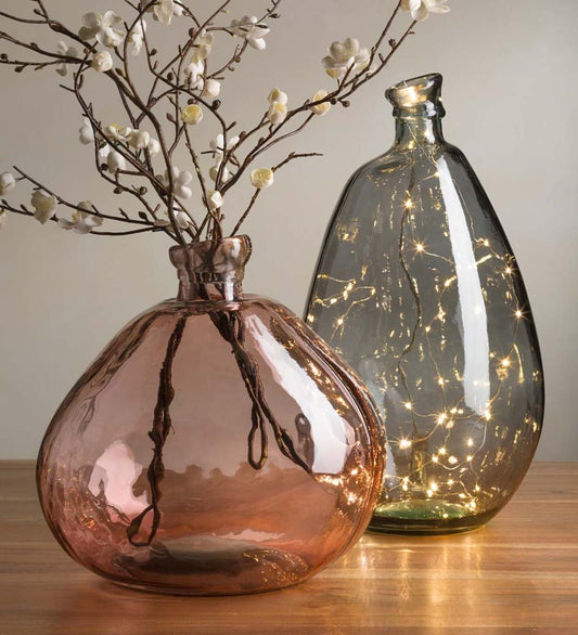 Plow & Hearth Fireplace & Mantel Décor Fireplace & Hearth Pink And Gray Recycled Glass Balloon Vases, Set Of 2 - Pink/ Gray