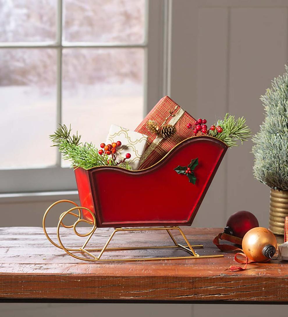 Plow & Hearth Fireplace & Mantel Décor Fireplace & Hearth Victorian Christmas Red Metal Tabletop Sleigh