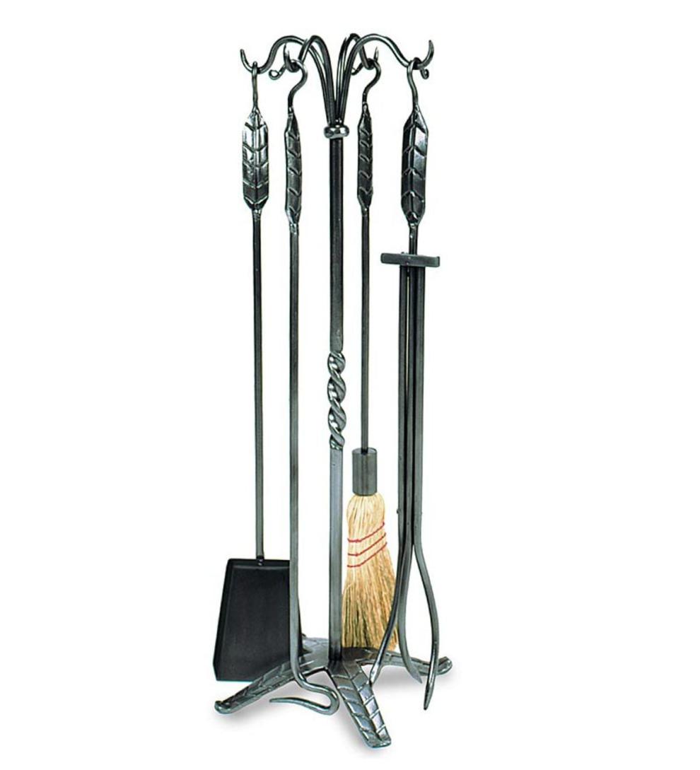Plow & Hearth Fireplace Tool Sets Fireplace & Hearth 5-Piece Fireplace Tool Set With Leaf Handles - Graphite