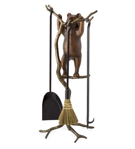 Plow & Hearth Fireplace Tool Sets Fireplace & Hearth Curious Bear Cub Cast Aluminum Fireplace Tool Set