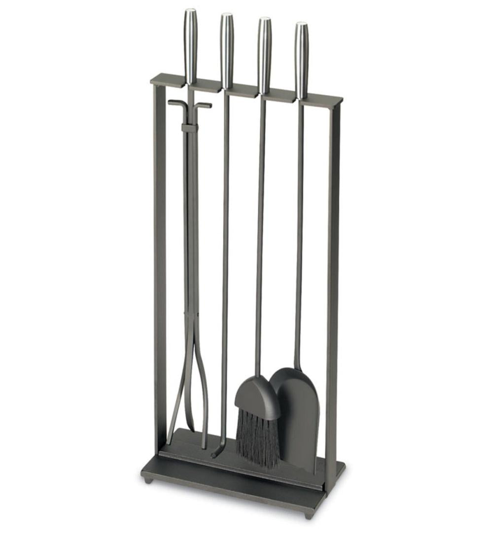 Plow & Hearth Fireplace Tool Sets Fireplace & Hearth Solid Steel Soldiered Row Modern Fireplace Tool Set - Steel