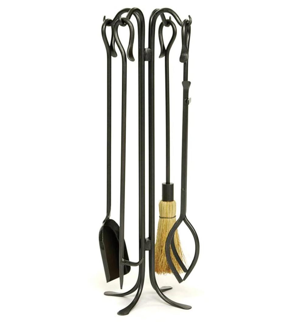 Plow & Hearth Fireplace Tool Sets Fireplace & Hearth Wrought Iron Hearth Hooks 5-Piece Fireplace Tool Set In Powder-Coated Finish - Graphite