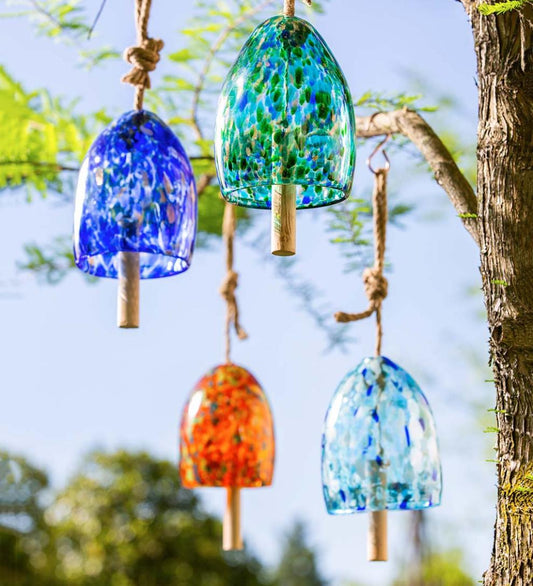 Plow & Hearth Garden Accents Yard & Garden Art Glass Garden Bell Chime - Blue