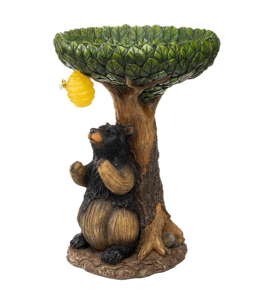 Plow & Hearth Garden Accents Yard & Garden Bear Tree Stump Birdbath With Solar Beehive