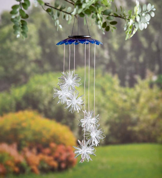 Plow & Hearth Garden Accents Yard & Garden Color Changing Solar Mobile With 3D Flowers