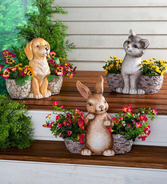 Plow & Hearth Garden Accents Yard & Garden Faux Stone Dog Statue Double Planter
