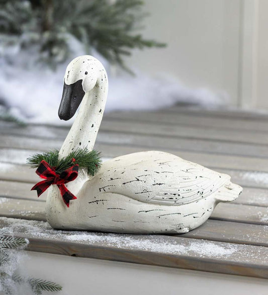Plow & Hearth Garden Accents Yard & Garden Hand-Painted Holiday Swan Statue With Wreath