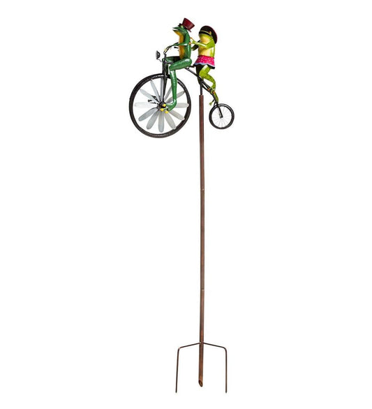 Plow & Hearth Garden Accents Yard & Garden Handmade Bicycling Frogs Metal Wind Spinner