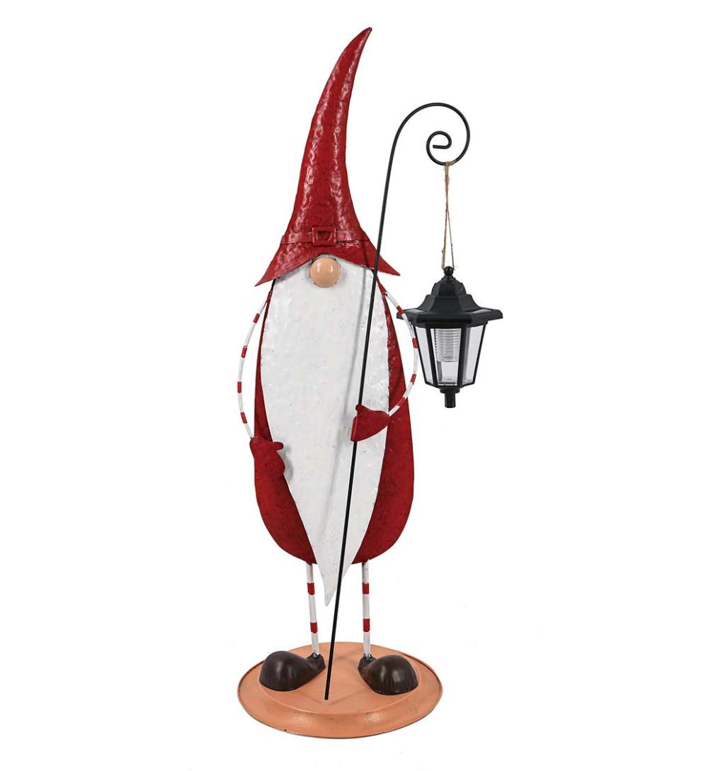 Plow & Hearth Garden Accents Yard & Garden Tall Holiday Garden Gnome With Solar Lantern