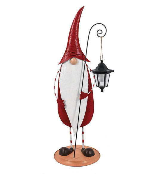 Plow & Hearth Garden Accents Yard & Garden Tall Holiday Garden Gnome With Solar Lantern