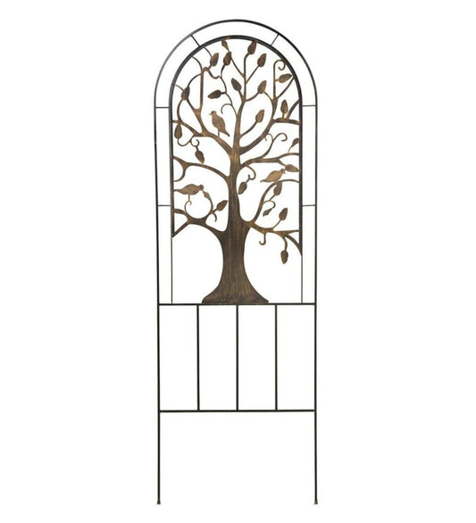 Plow & Hearth Garden Stakes Yard & Garden Metal Arched Garden Trellis With Tree Of Life Design - Antique Copper
