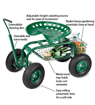 Plow & Hearth Gardenworks® Yard & Garden Green Rolling Scoot-N-Do Garden Seat