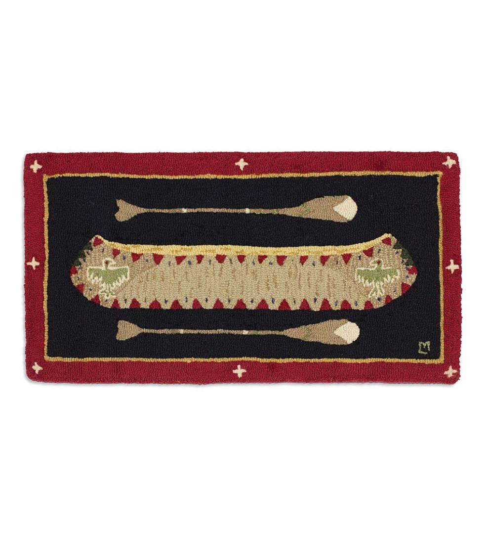 Plow & Hearth Hearth Rugs Fireplace & Hearth Hooked Wool Native American Longboat Canoe Accent Rug