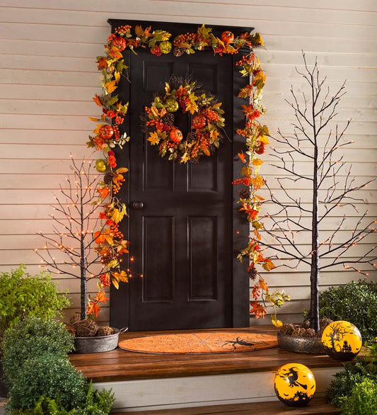 Plow & Hearth Home Accents Indoor Living Indoor/Outdoor Electric Lighted Halloween Black Tree With Orange Leds