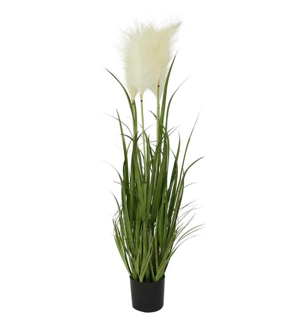 Plow & Hearth Home Accents Indoor Living Indoor/Outdoor Faux Pampas Grass Potted Plant