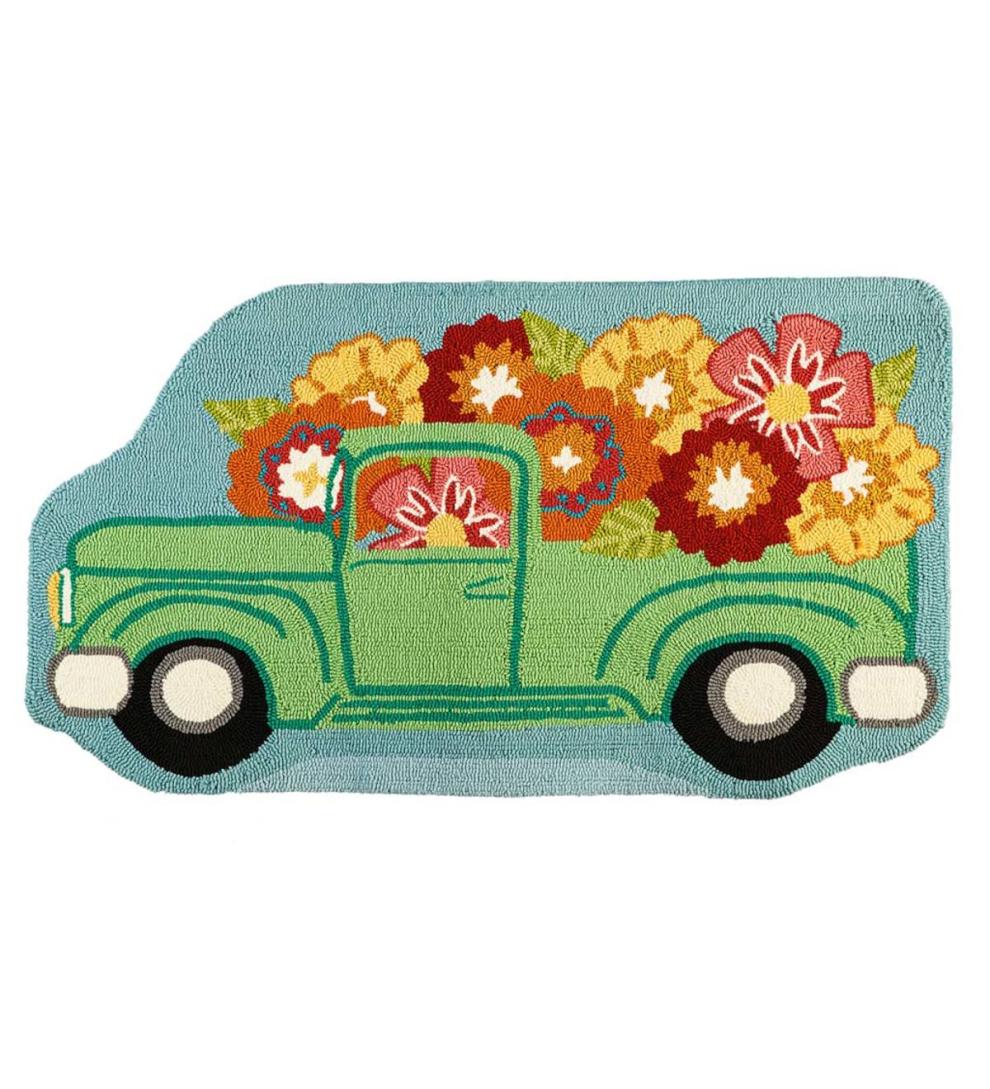 Plow & Hearth Home Accents Indoor Living Indoor/Outdoor Truck Shaped Floral Hooked Rug