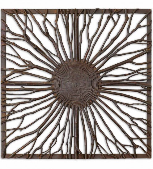 Plow & Hearth Home Accents Indoor Living Josiah Square Wood Branch Burst Wall Panel