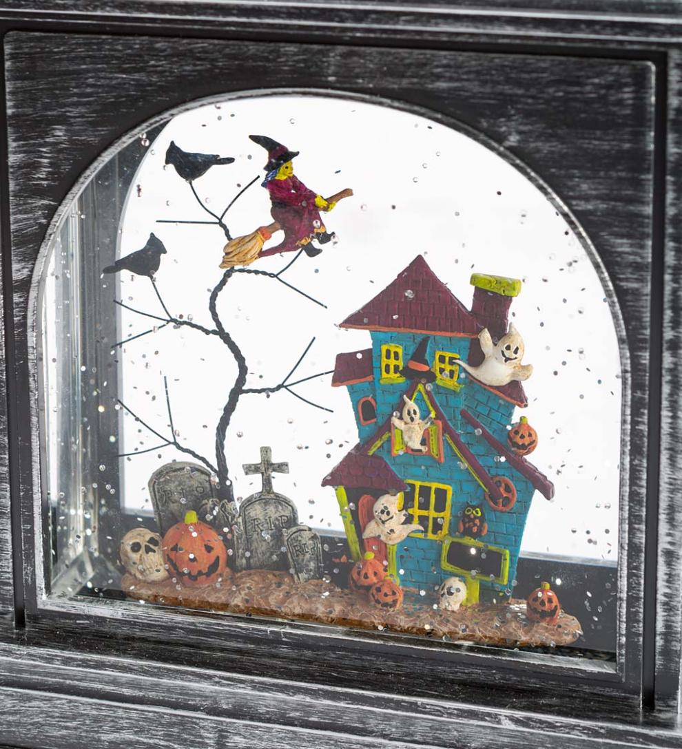 Plow & Hearth Home Accents Indoor Living Lighted Halloween Lantern With Spooky Scene And Glitter