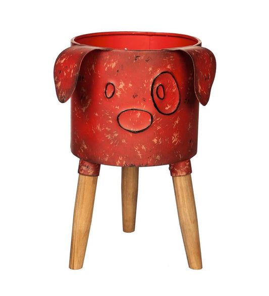 Plow & Hearth Home Accents Indoor Living Metal Dog Planter With Wooden Stand