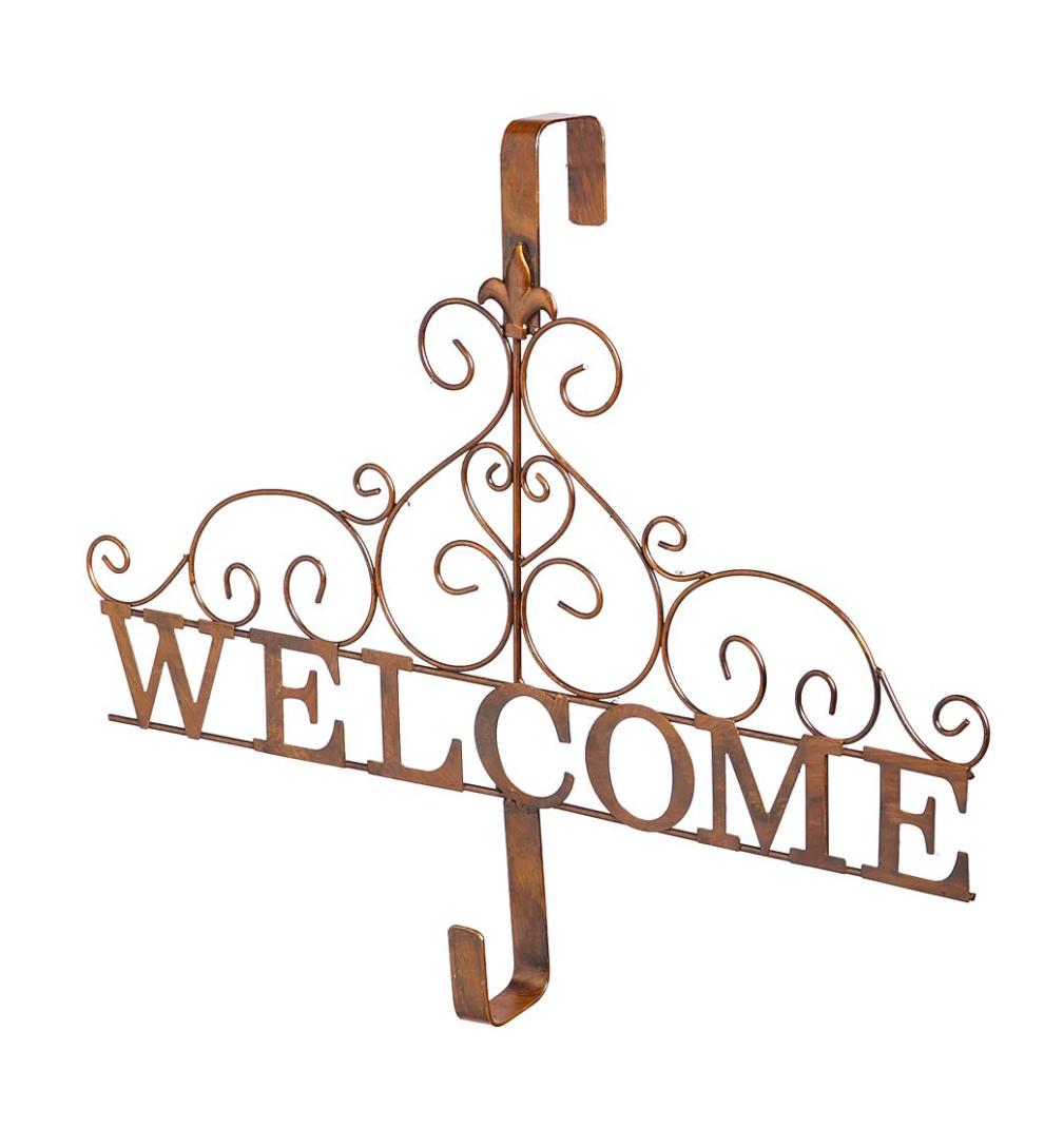 Plow & Hearth Home Accents Indoor Living Metallic Copper Fleur-De-Lis Welcome Wreath Holder