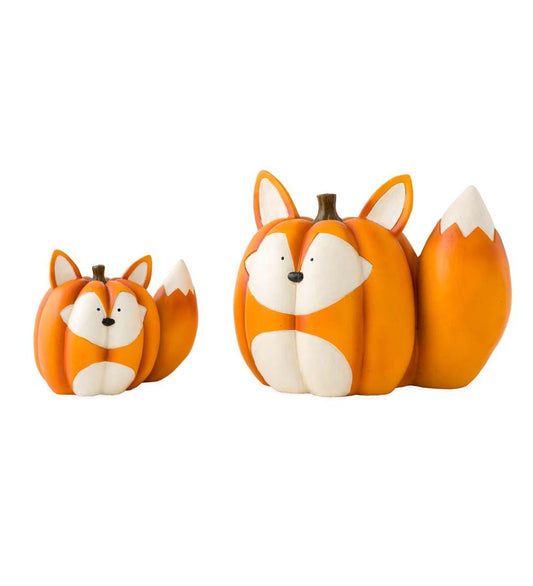 Plow & Hearth Home Accents Indoor Living Mother And Baby Fox Pumpkin Statues, Set Of 2