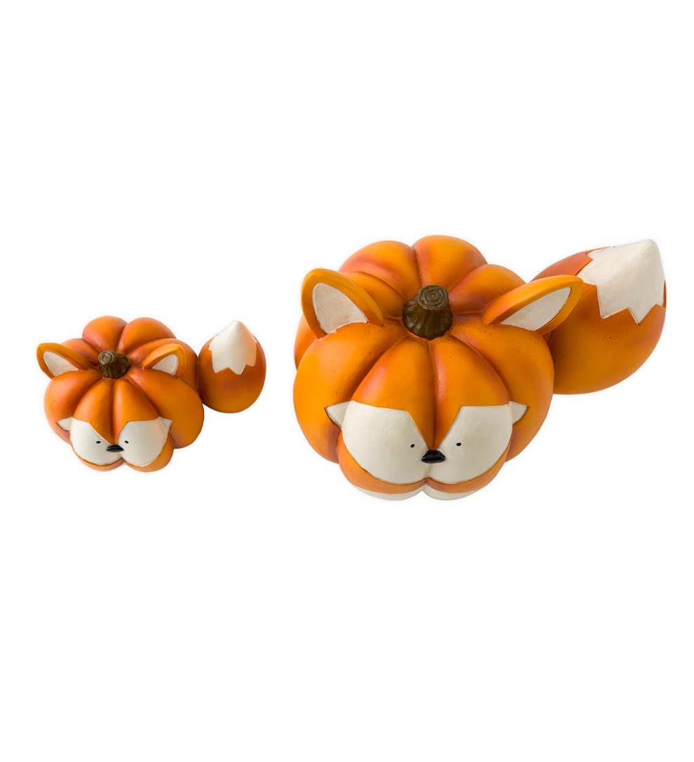 Plow & Hearth Home Accents Indoor Living Mother And Baby Fox Pumpkin Statues, Set Of 2