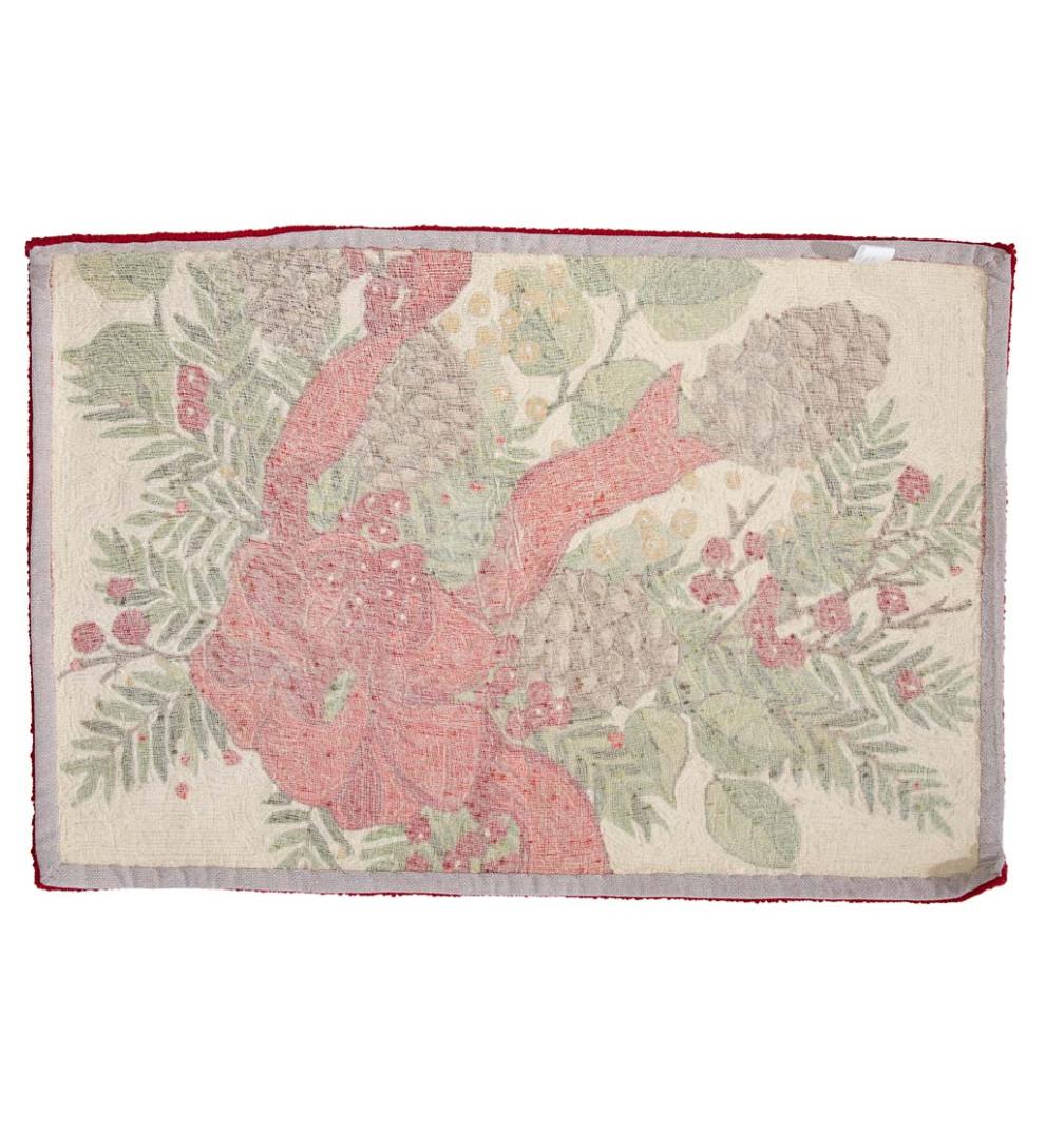 Plow & Hearth Home Accents Indoor Living Pine Cone And Bow Holiday Bouquet Wool Hearth Rug