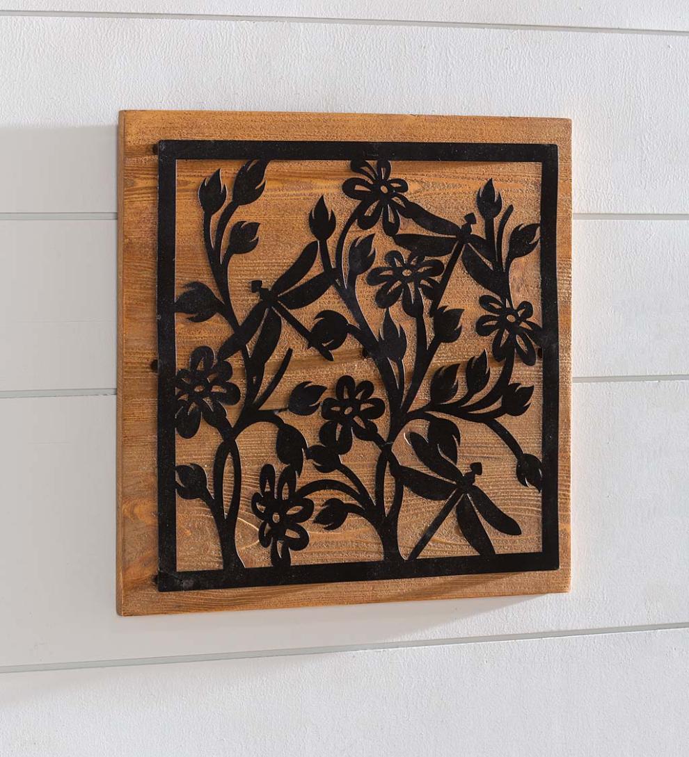 Plow & Hearth Home Accents Indoor Living Wood And Laser Cut Metal Dragonfly Wall Art
