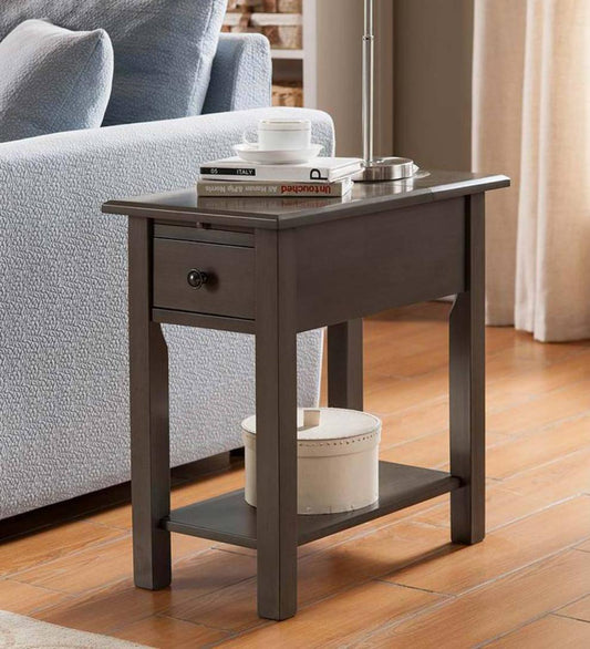Plow & Hearth Home Office Indoor Living Benton Side Table With Charging Station - Black