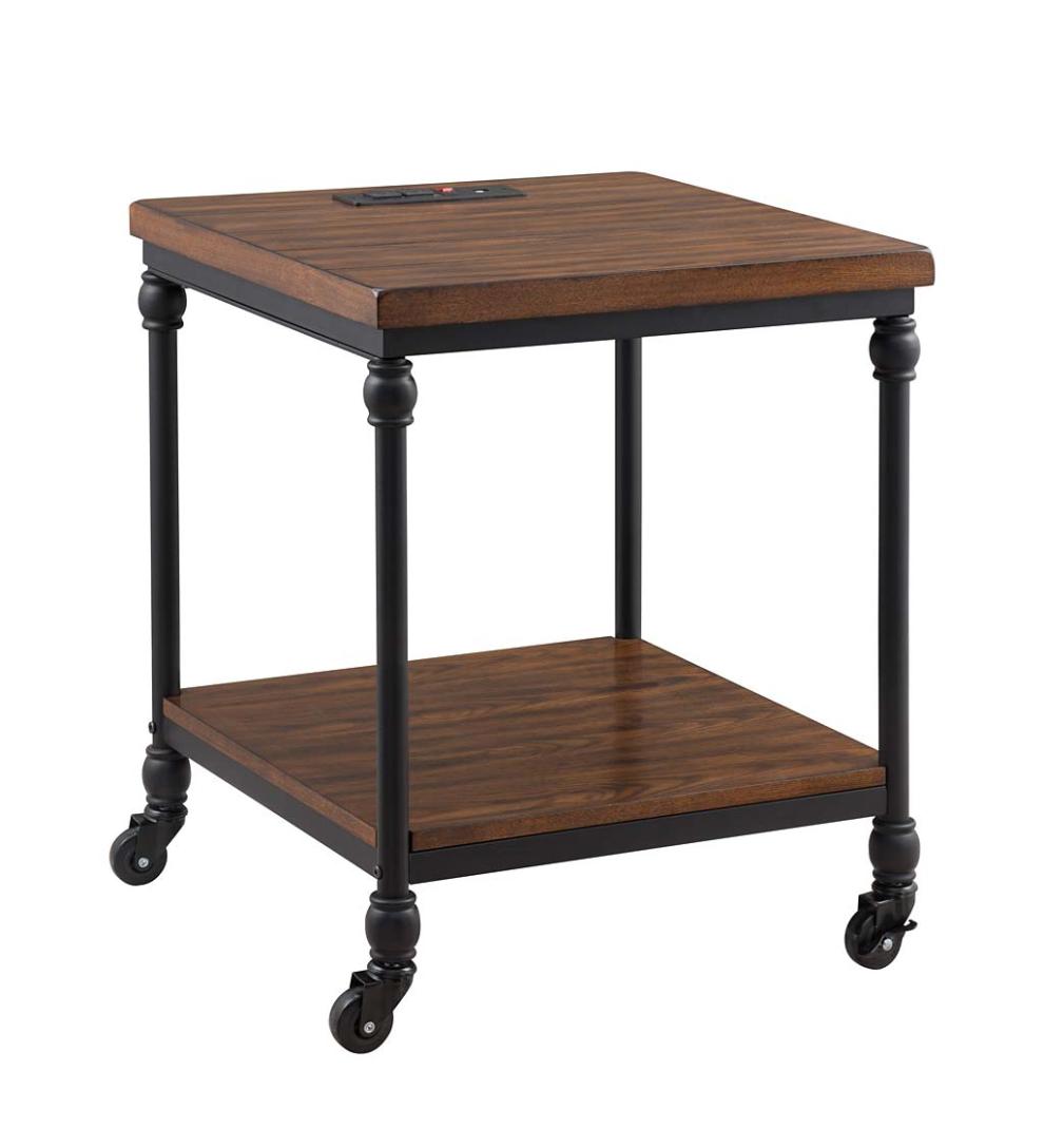 Plow & Hearth Home Office Indoor Living Convington Side Table With Power Outlets And Usb Charging Ports - Oak