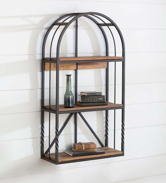 Plow & Hearth Home Office Indoor Living Deep Creek Wood And Metal Arched Wall Shelf
