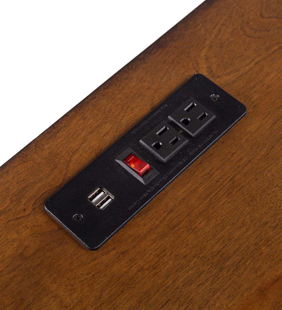 Plow & Hearth Home Office Indoor Living Folding Hideaway Double Desk With Cabinet And Chargers