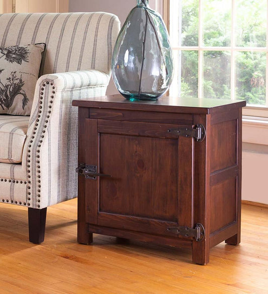 Plow & Hearth Home Office Indoor Living Portland Ice Box Wood Storage Side Table With Replica Hardware - Walnut