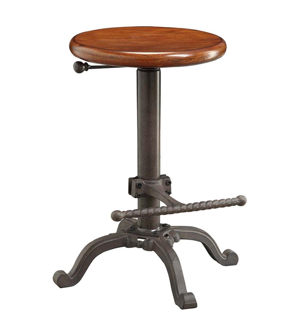 Plow & Hearth Kitchen & Bar Stools Indoor Living Industrial-Style Adjustable-Height Wood And Metal Stool - Chestnut