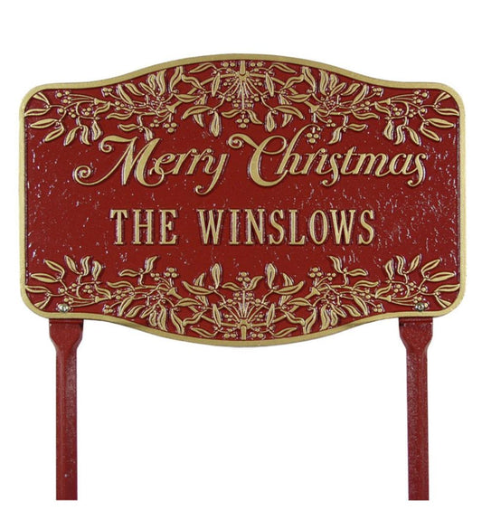 Plow & Hearth Memorial & Garden Plaques Yard & Garden American-Made Personalized Merry Christmas Yard Sign In Cast Aluminum - Green