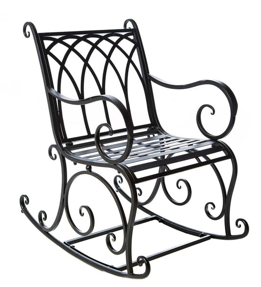 Plow & Hearth Metal Furniture Outdoor Living Black Metal Rocking Chair - Black